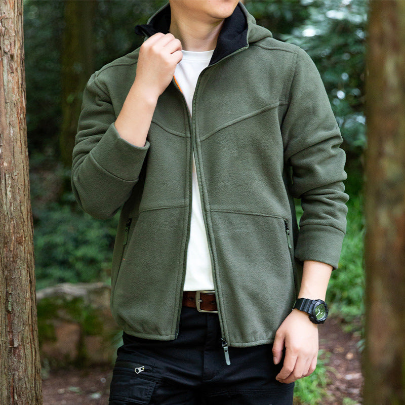 Men's Fleece Jacket with Practical Zipper and Hood Lisslune