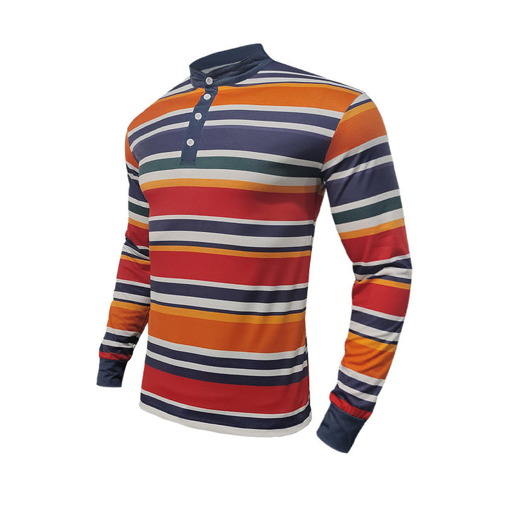 Men's Long Sleeve Shirt with Textured Striped Pattern and Sporty Collar Lisslune
