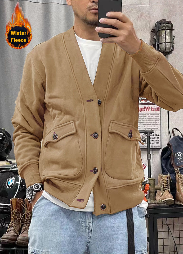 Men's fashionable fleece jacket with practical pockets and elegant button placket Lisslune