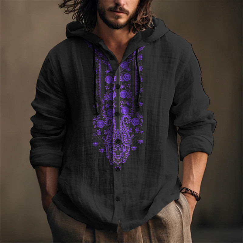 Men's hooded blouse with elaborate floral embroidery and modern cut Lisslune