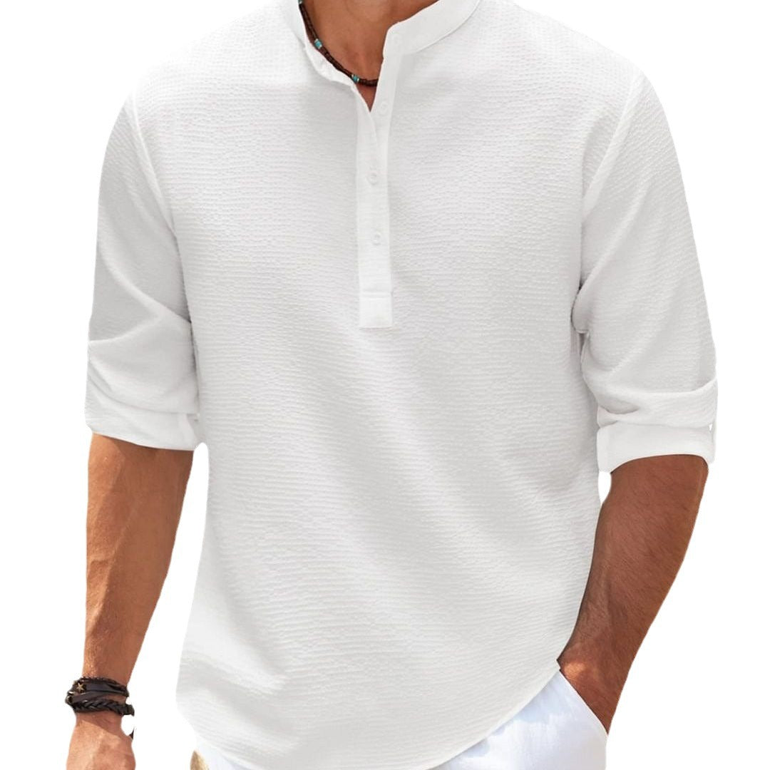 Men's long sleeve shirt with textured surface and modern stand-up collar Lisslune