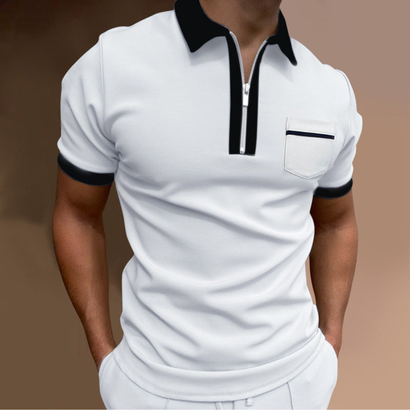 Men's sporty short-sleeve polo shirt with zipper and chest pocket Lisslune