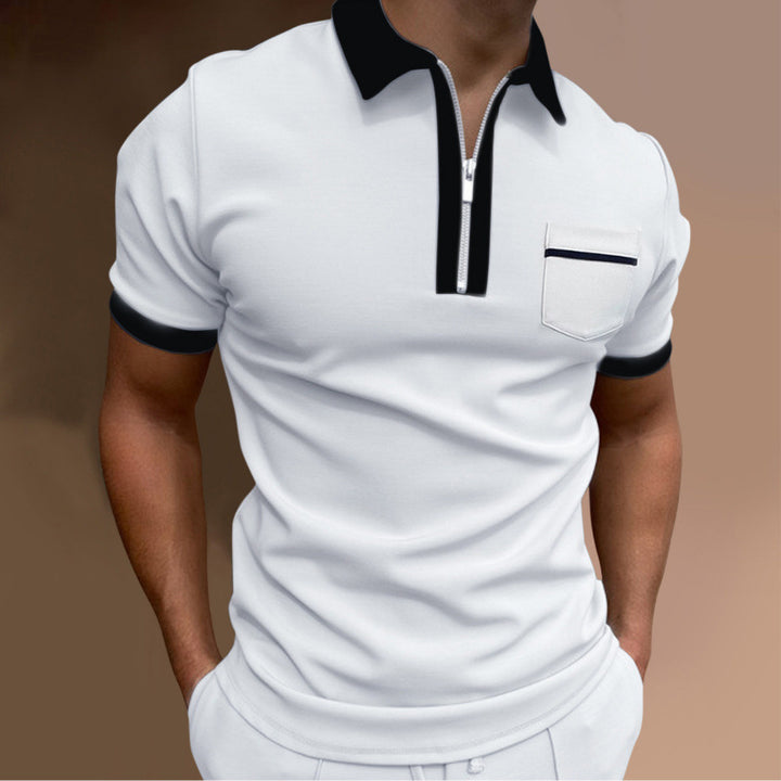 Men's sporty short-sleeve polo shirt with zipper and chest pocket Lisslune