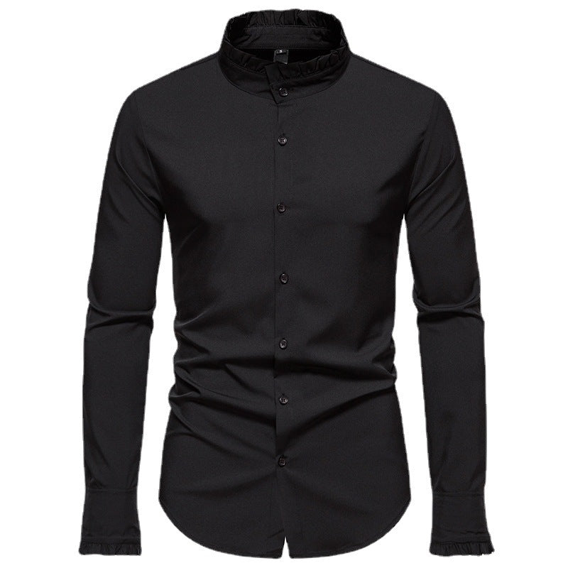 Men's Elegant Long Sleeve Shirt with Ruffle Details Lisslune