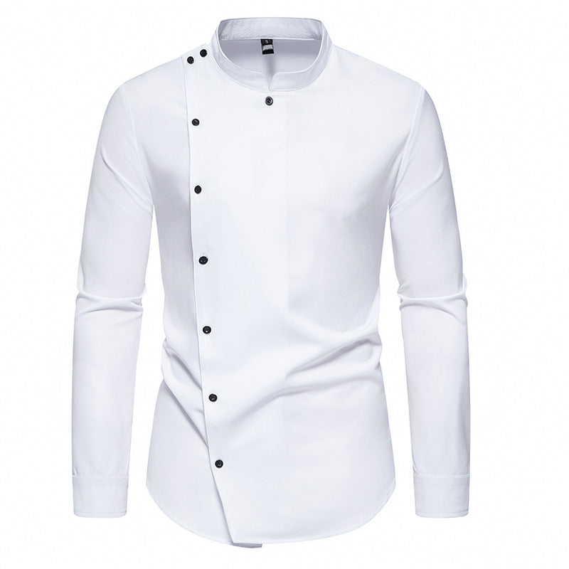 Men's long sleeve shirt with modern button design and stand-up collar Lisslune