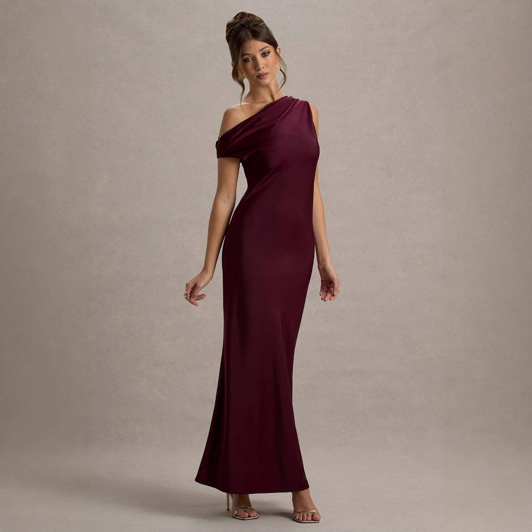 Women's elegant, off-the-shoulder maxi dress with flowing cut and ruffles Lisslune