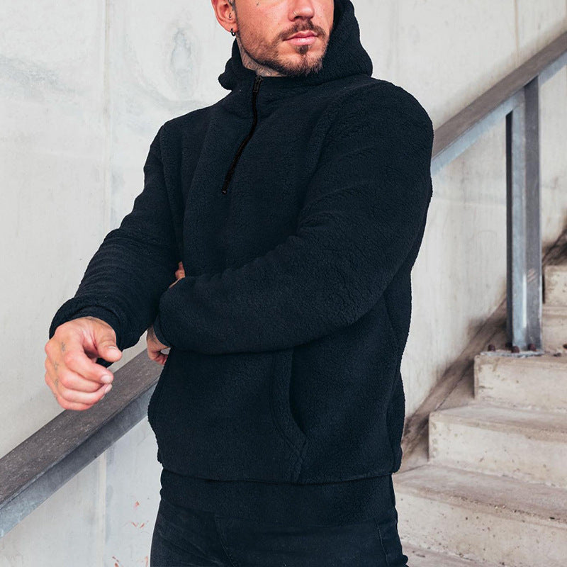 Men's fleece hooded sweatshirt with soft surface texture and practical pockets Lisslune