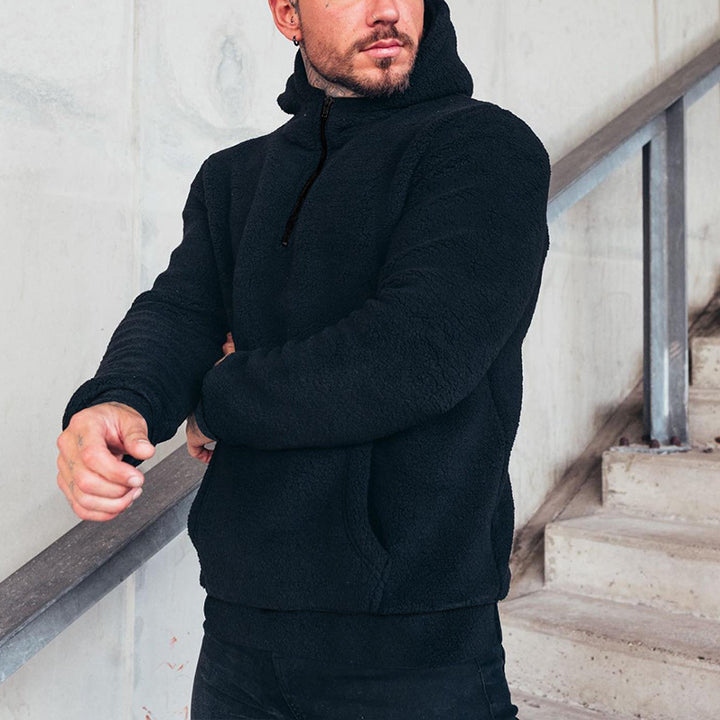 Men's fleece hooded sweatshirt with soft surface texture and practical pockets Lisslune