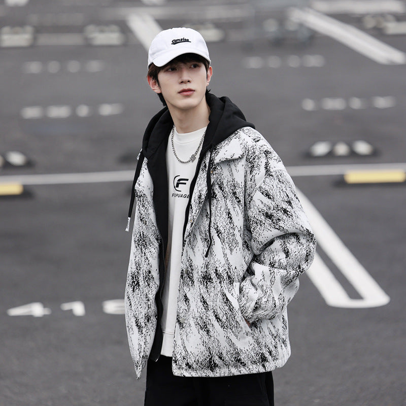 Men's stylish transition jacket in check pattern with hood Lisslune