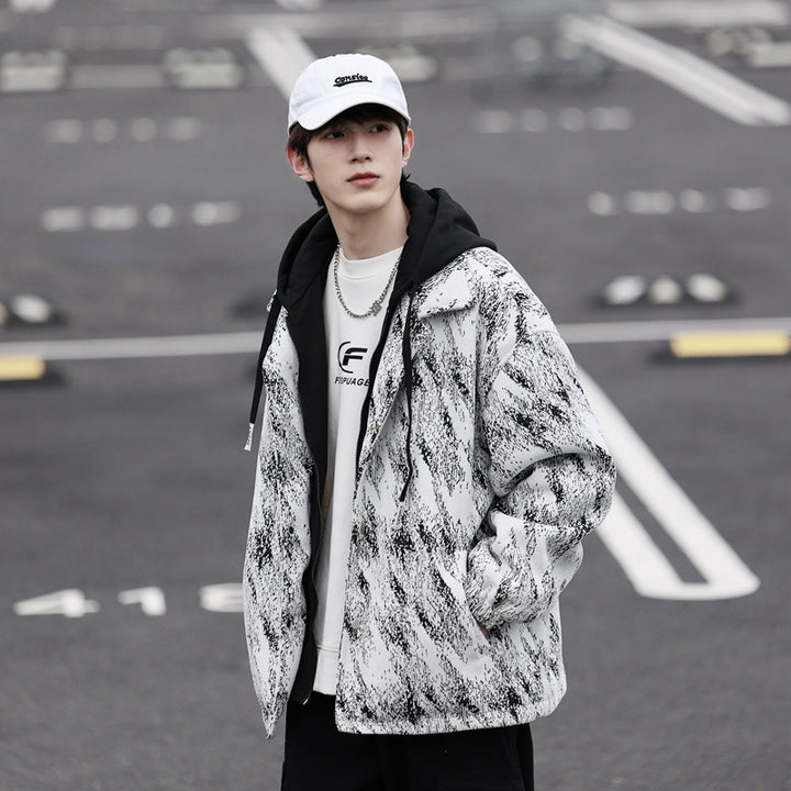 Men's stylish transition jacket in check pattern with hood Lisslune
