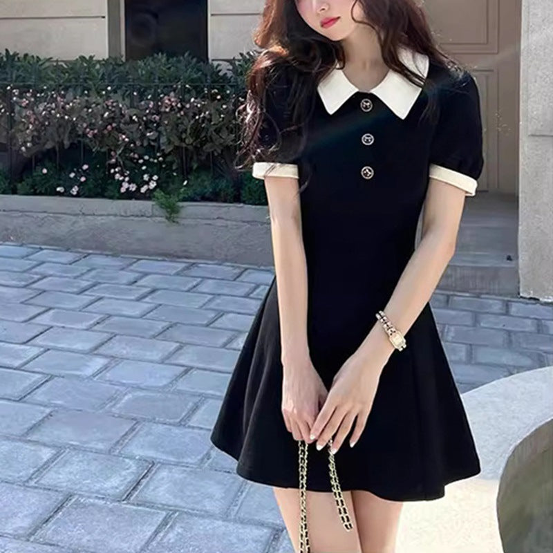 Women Short Sleeve Polo Dress with Button Details and Contrast Collar