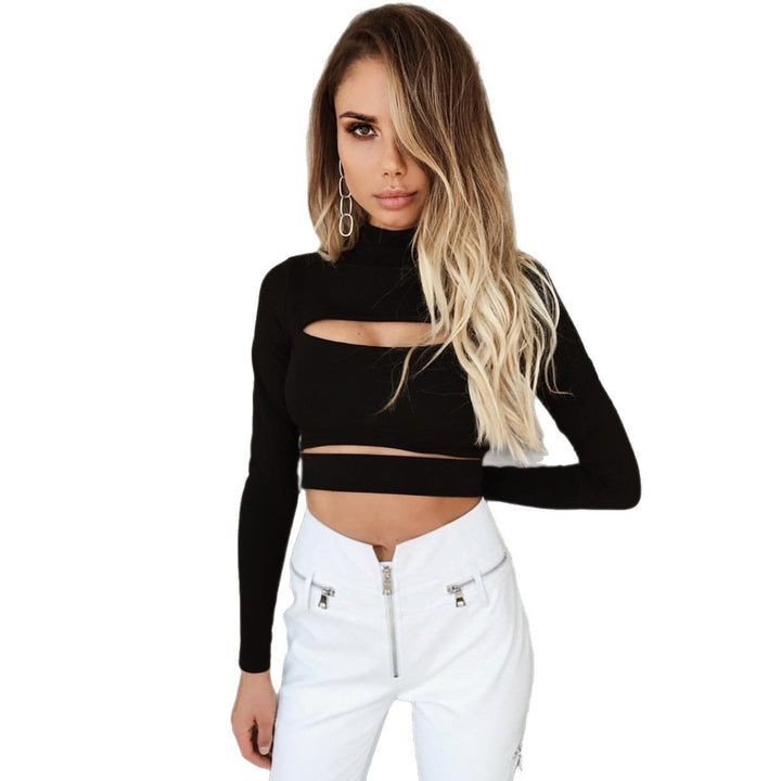 Damen Crop-Top mit Cut-Outs und hochgeschlossenem Design Lisslune