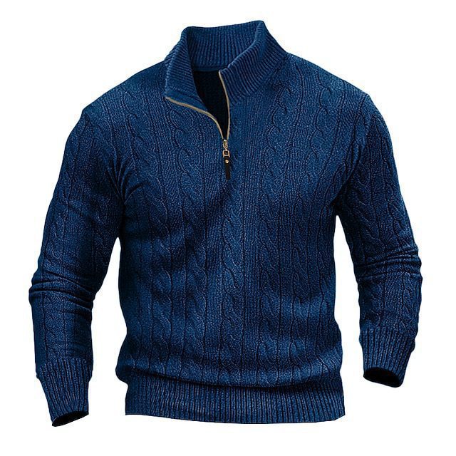 Men's elegant knit sweater with stand-up collar and half zipper Lisslune