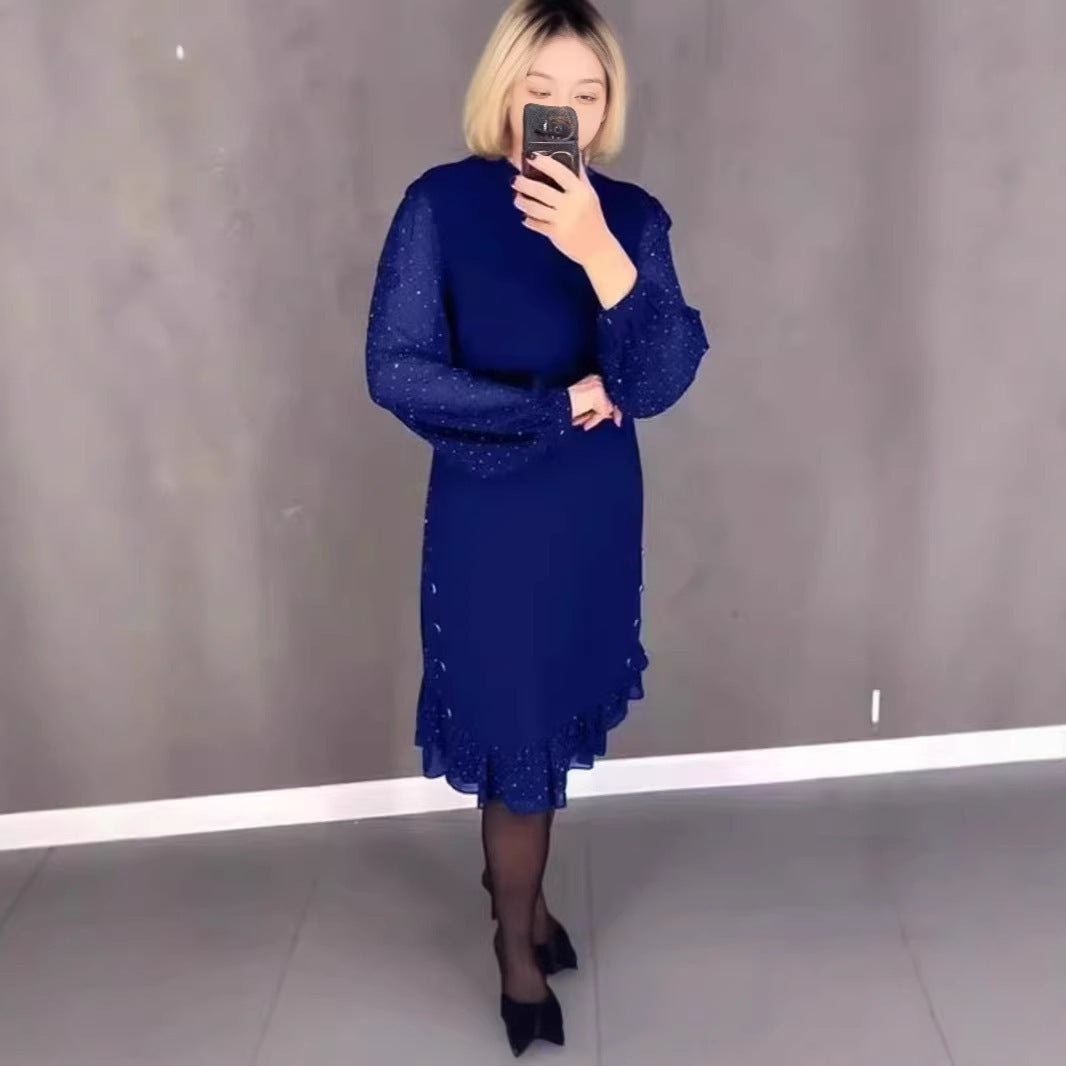 Ladies Elegant Dress with Voluminous Sleeves and Cut-Out Hem Lisslune