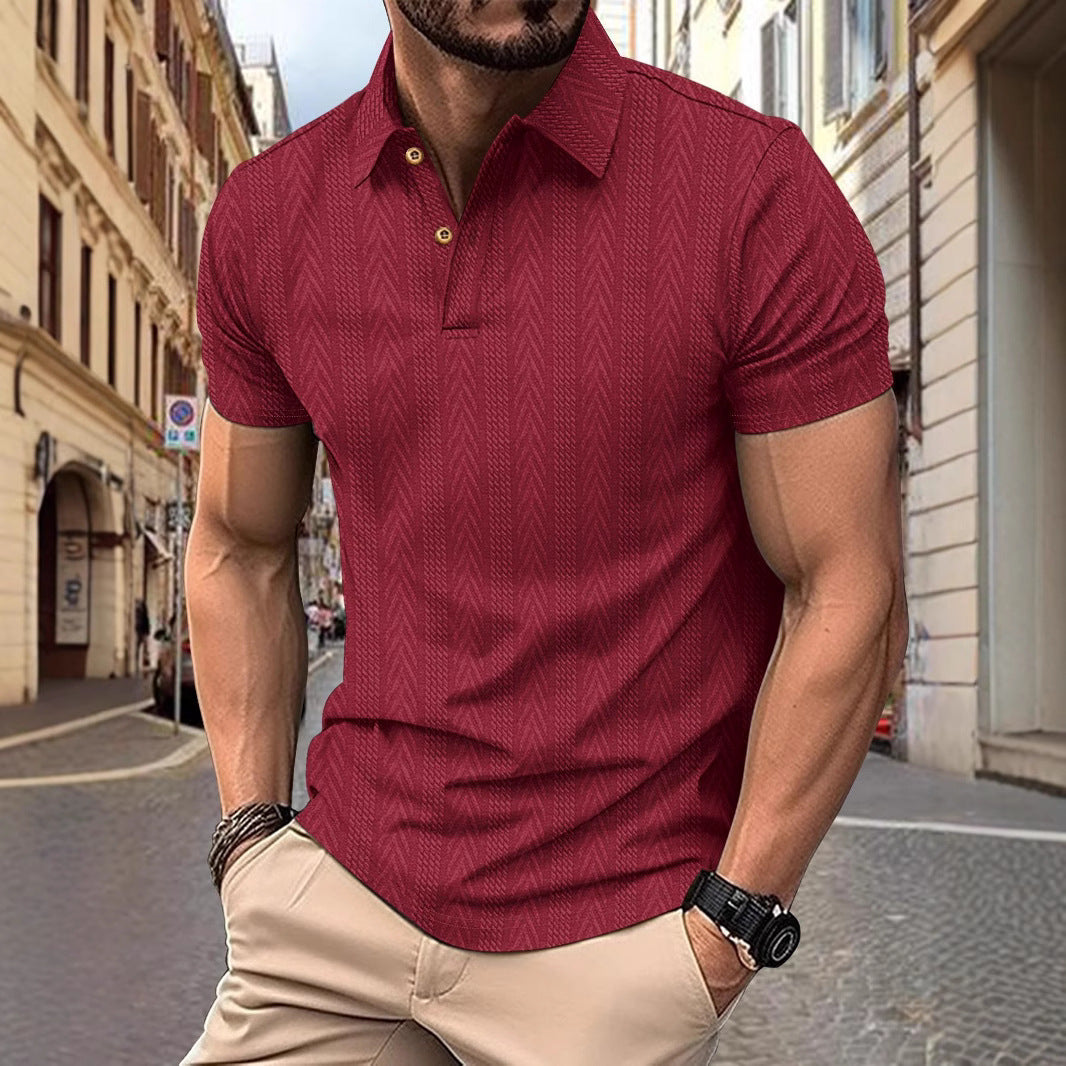 Men's Short Sleeve Polo Shirt with Textured Design and Elegant Button Placket Lisslune