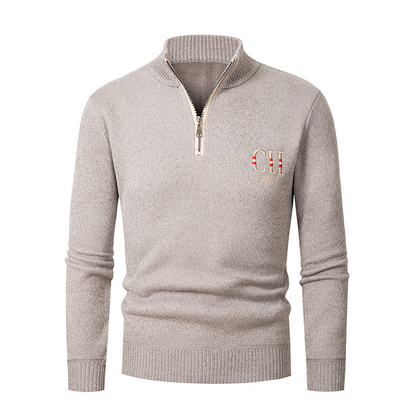 Men's stylish knit sweater with stand-up collar and zipper Lisslune