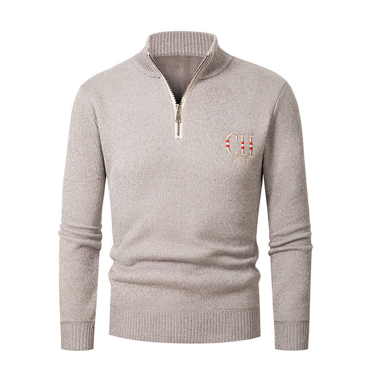 Men's stylish knit sweater with stand-up collar and zipper Lisslune