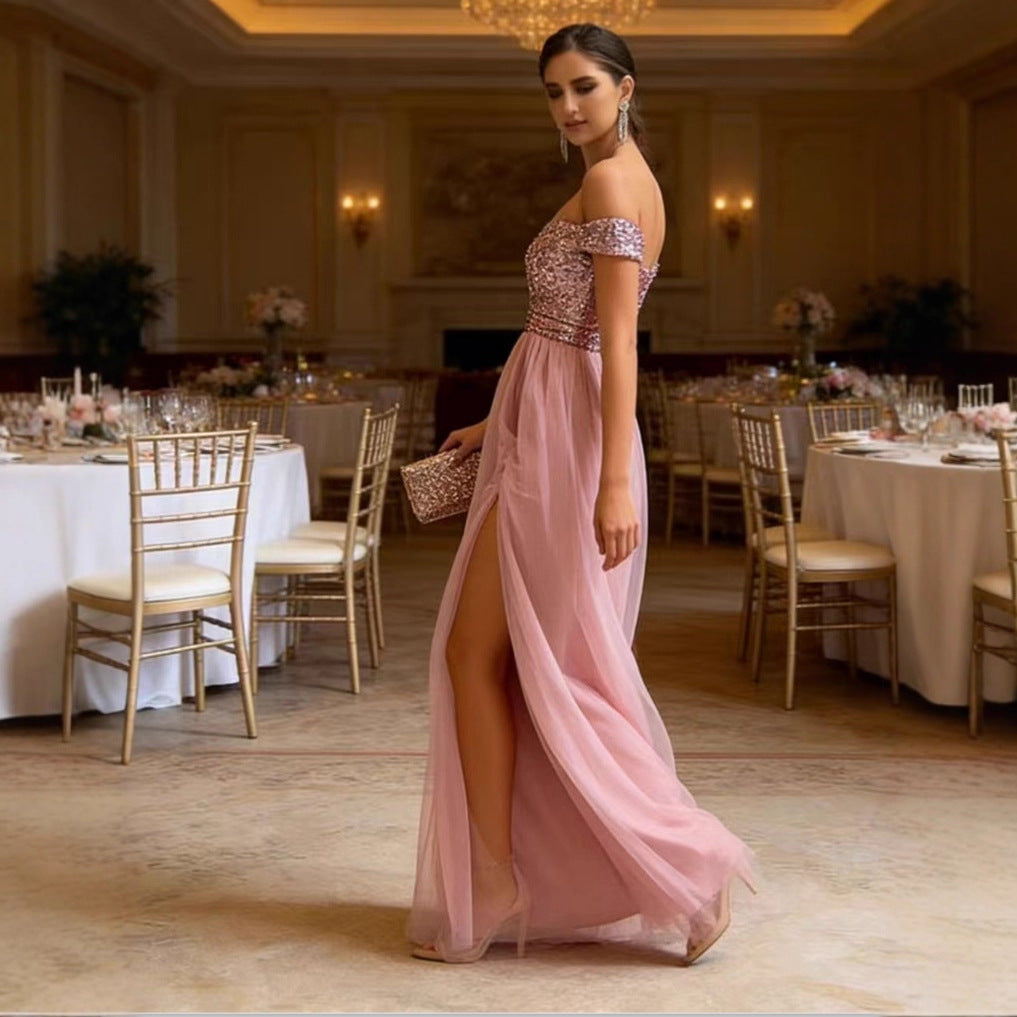 Ladies Elegant Evening Dress with Strapless Design and Sparkling Appliqués Lisslune