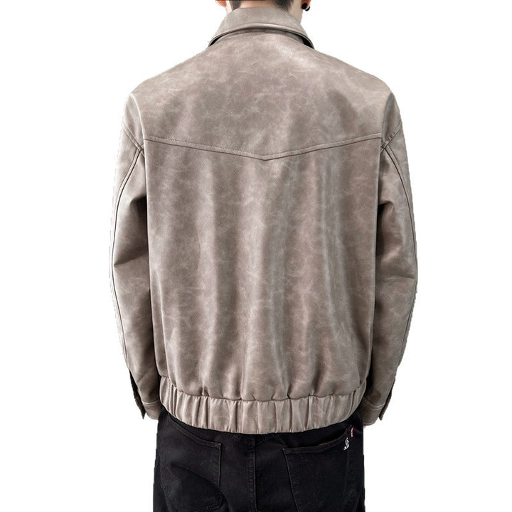 Men's casual synthetic leather jacket with modern cut and practical pockets Lisslune