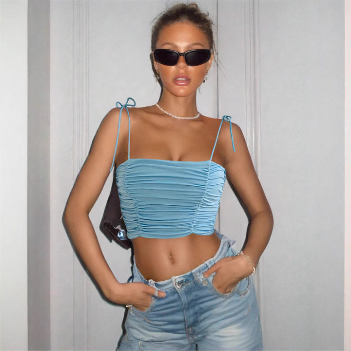 Damen Crop-Top mit Raffungen und verstellbaren Trägern Lisslune