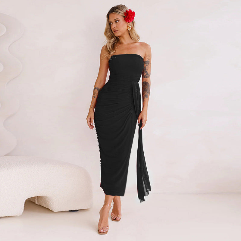 Women's Elegant Wrap Dress with Tailored Silhouette and Off-the-Shoulder Design