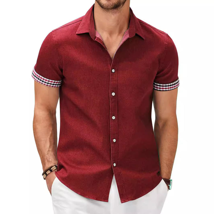 Men's short-sleeve shirt with a modern denim look and stylish checkered pattern Lisslune