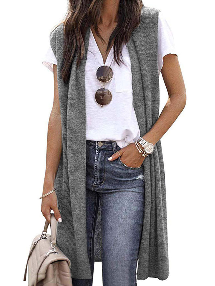 Ladies' Elegant Long Knit Vest in Casual Style