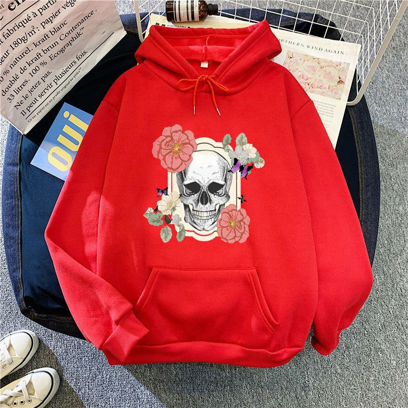 Women's hoodie with detailed skull design and floral print Lisslune
