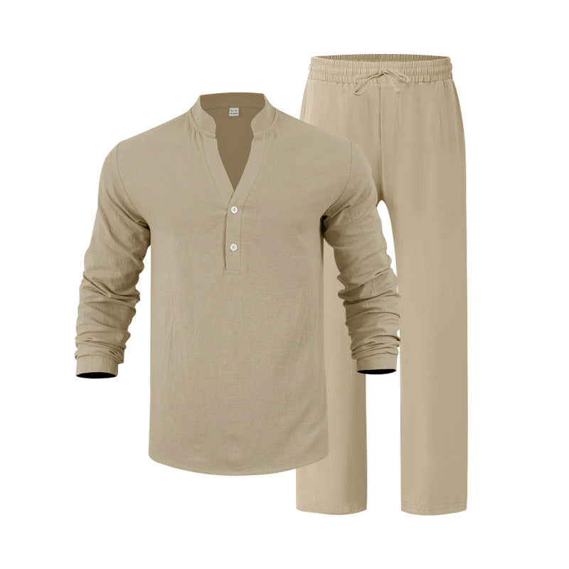 Men's leisure loungewear set with long-sleeved shirt and comfortable joggers Lisslune