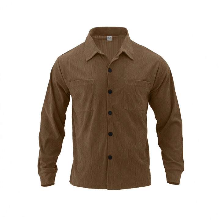 Men's long-sleeve shirt with textured cord pattern and practical chest pockets Lisslune