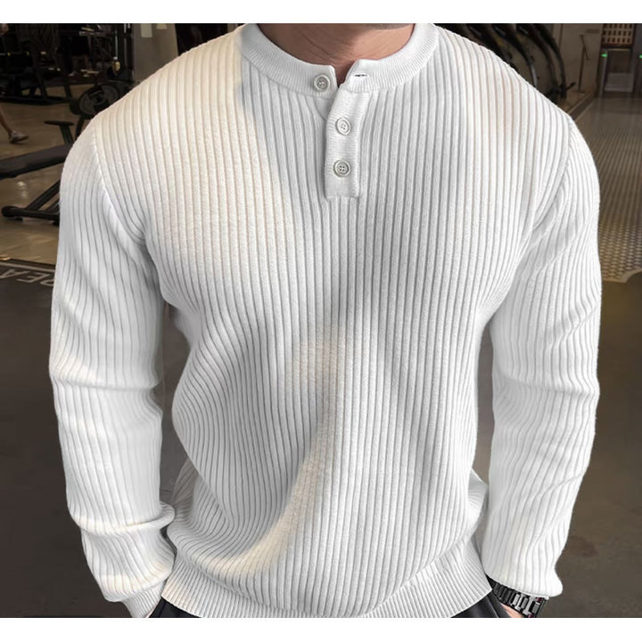 Men's Long Sleeve Sweater with Textured Rib Knit Lisslune