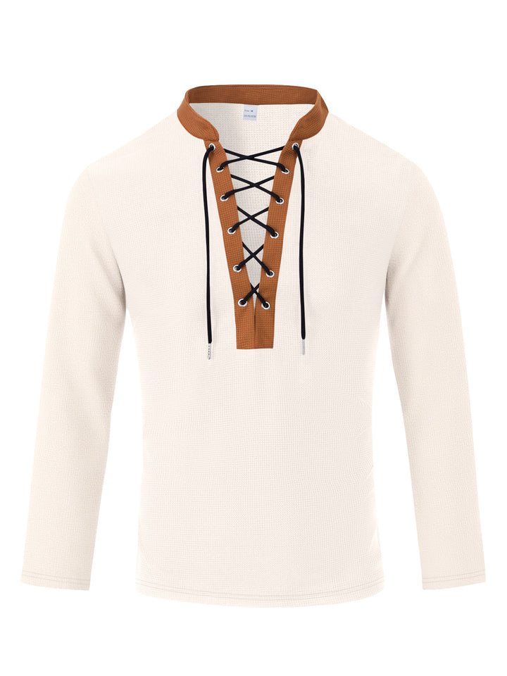 Men's Long Sleeve T-Shirt with Innovative Lacing and Melange Look Lisslune