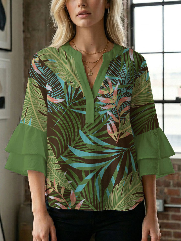 Women's blouse with voluminous wing sleeves and intense leaf pattern Lisslune