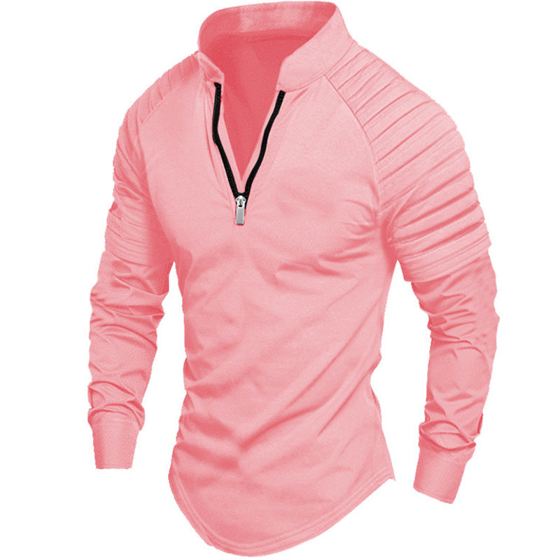 Men's sporty long-sleeve shirt with stand-up collar and zipper Lisslune
