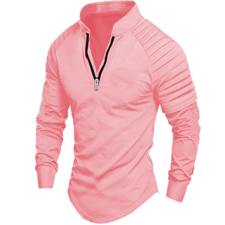Men's sporty long-sleeve shirt with stand-up collar and zipper Lisslune