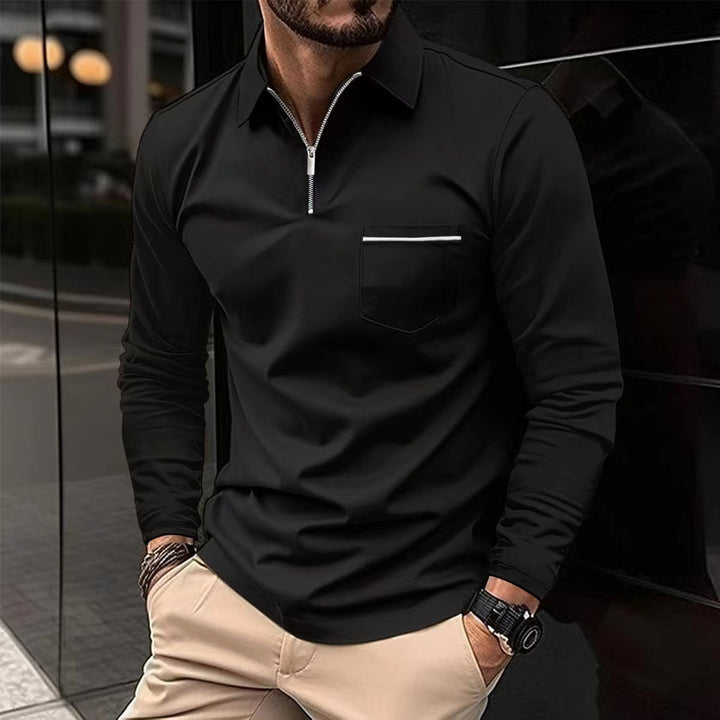 Men's Long Sleeve Shirt with Zipper and Chest Pocket Lisslune