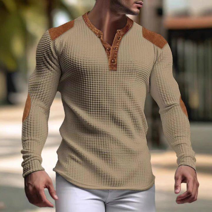 Men's long-sleeve shirt with textured design and contrast accents Lisslune