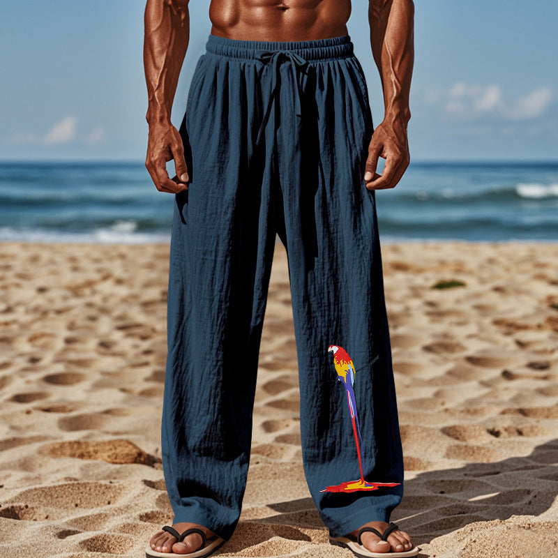 Men's Lightweight Beach Sandal Pants with Elastic Waistband and Colorful Print Lisslune