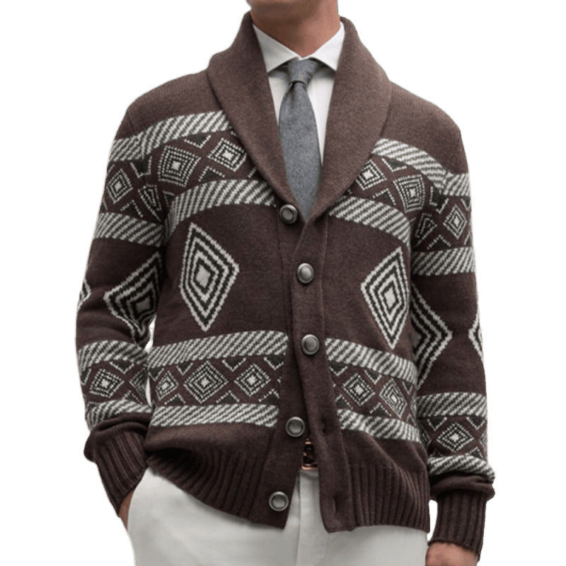 Men's cardigan with modern graphic pattern and classic collar Lisslune