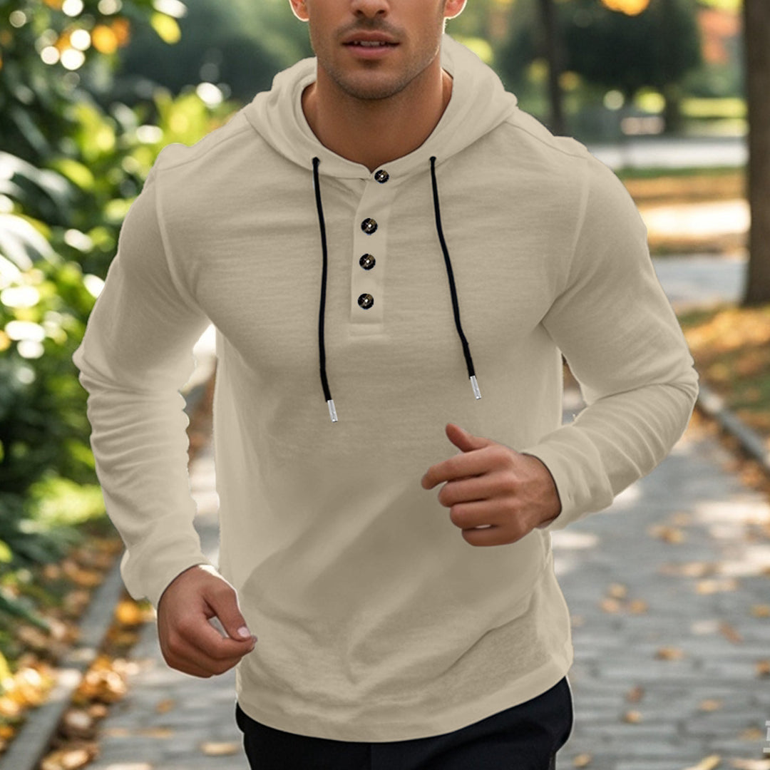 Men's sporty hoodie made of breathable material with button placket Lisslune