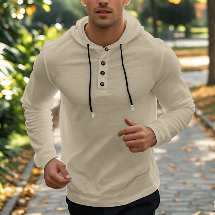Men's sporty hoodie made of breathable material with button placket Lisslune