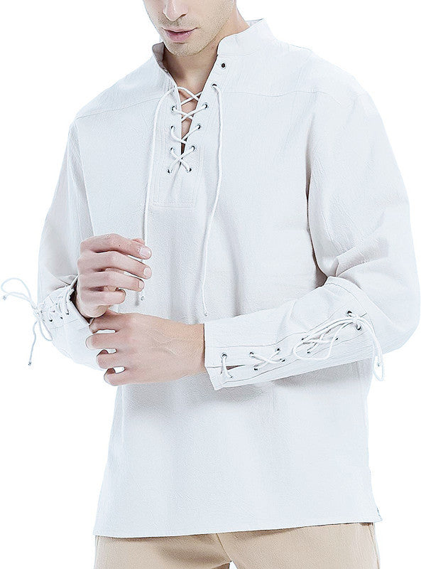 Men's long-sleeve shirt with modern lacing design and casual fit Lisslune