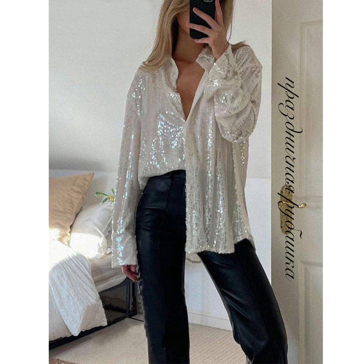 Ladies Glittering Blouse with Shimmering Texture and Casual Cut Lisslune