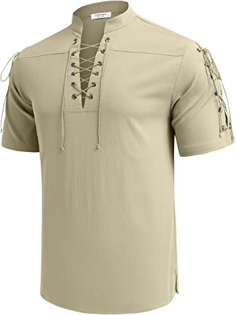Men's casual short-sleeve shirt with lacing Lisslune
