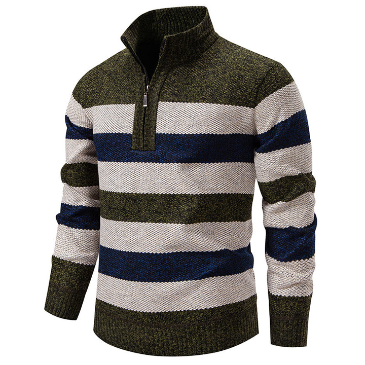 Men's stylish knit sweater with a half-high collar and contrasting stripes Lisslune