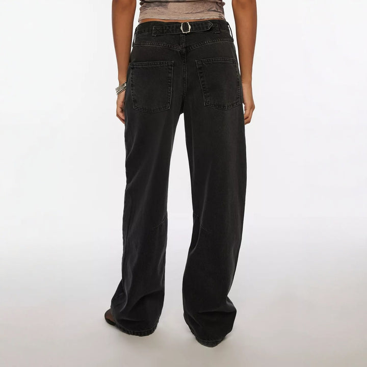 Women's casual wide jeans with high-rise waistband and side pockets Lisslune