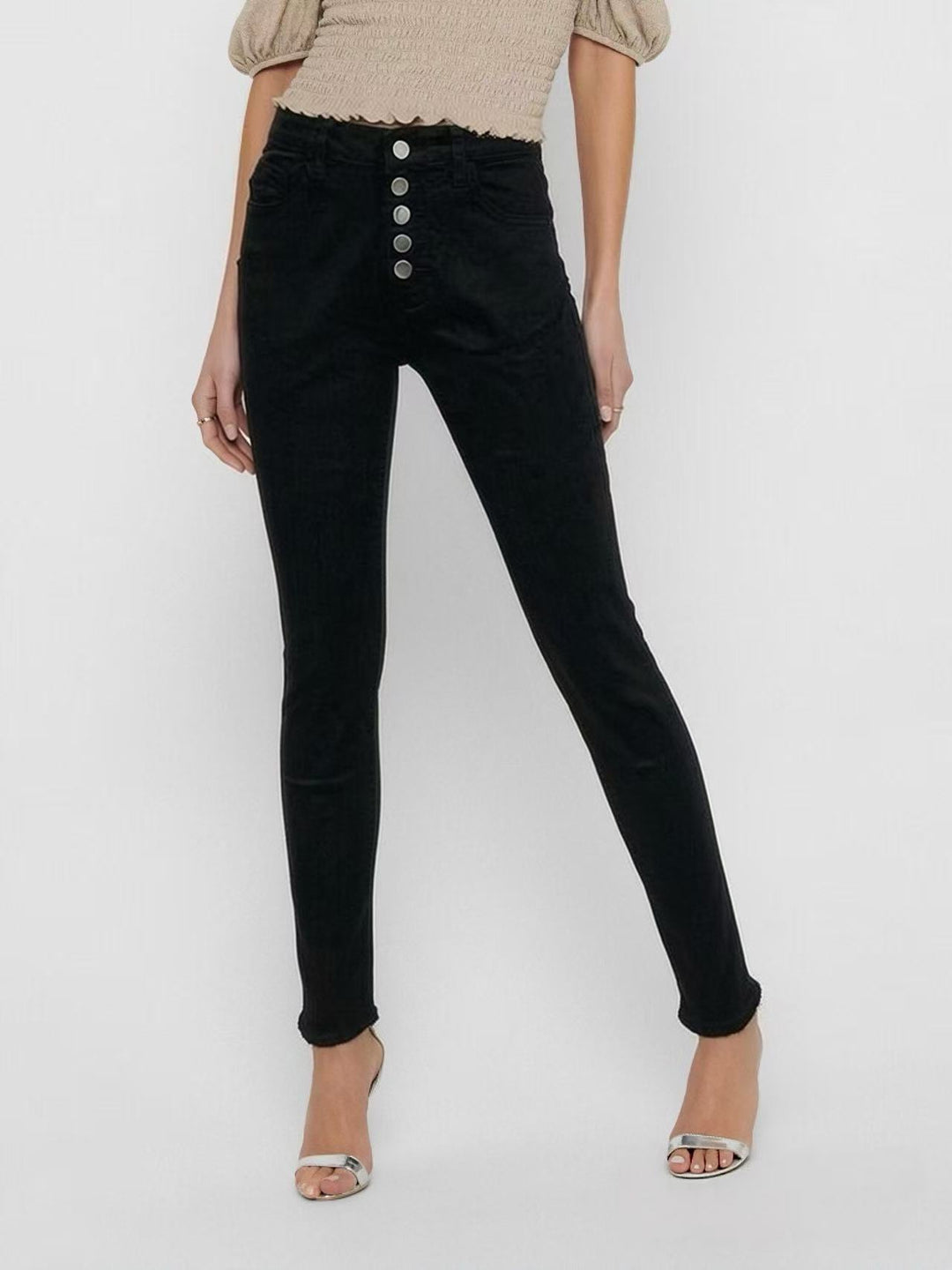 Damen Slim-Fit Jeans mit eleganter Knopfleiste und hohem Bund Lisslune