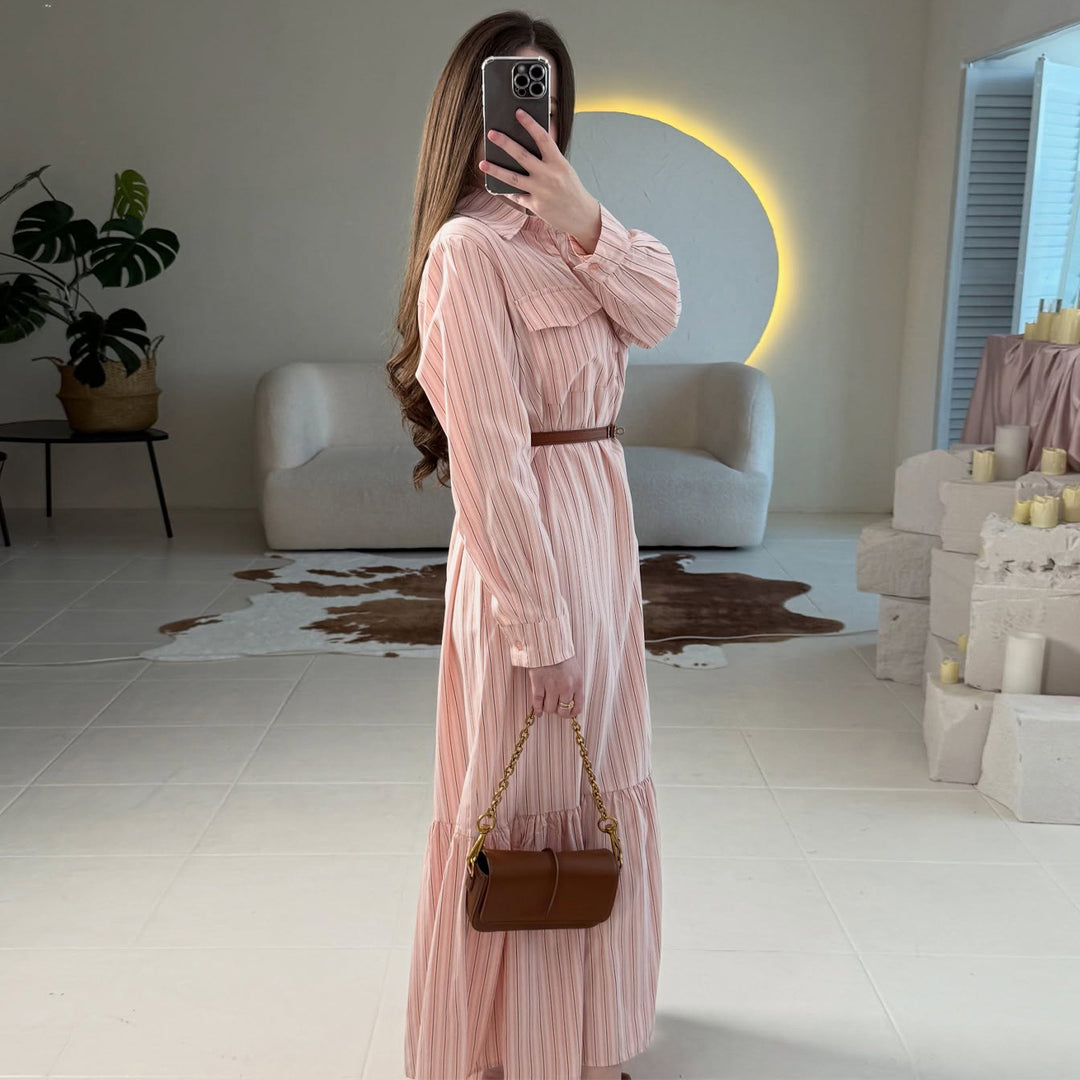 Women’s maxi dress with elegant shirt blouse style and sophisticated waist accentuation Lisslune