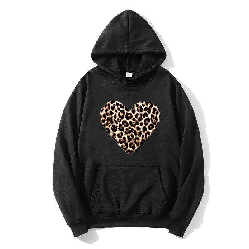 Ladies hooded sweatshirt with heart-shaped leopard pattern Lisslune