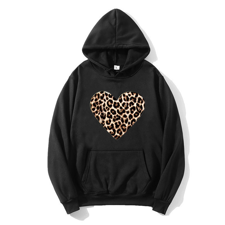 Ladies hooded sweatshirt with heart-shaped leopard pattern Lisslune